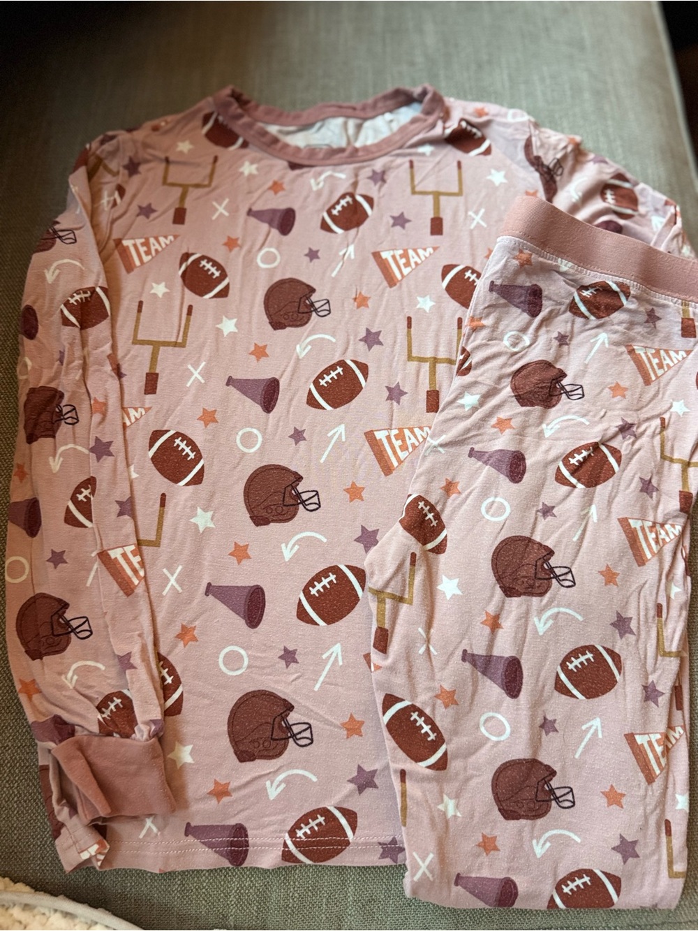 Kids Long-Sleeve Football Print Pajama Set - Pink